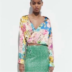 Zara Multicolor Floral Wrap Blouse